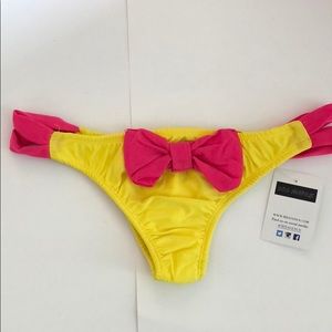 NEW bikini bottoms yellow pink bow style size S/M